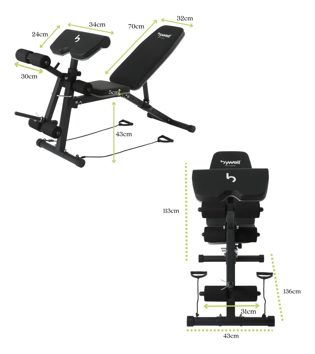 Banco Multiposiciones Ajustable Gym Brazo Y Pierna Bywell