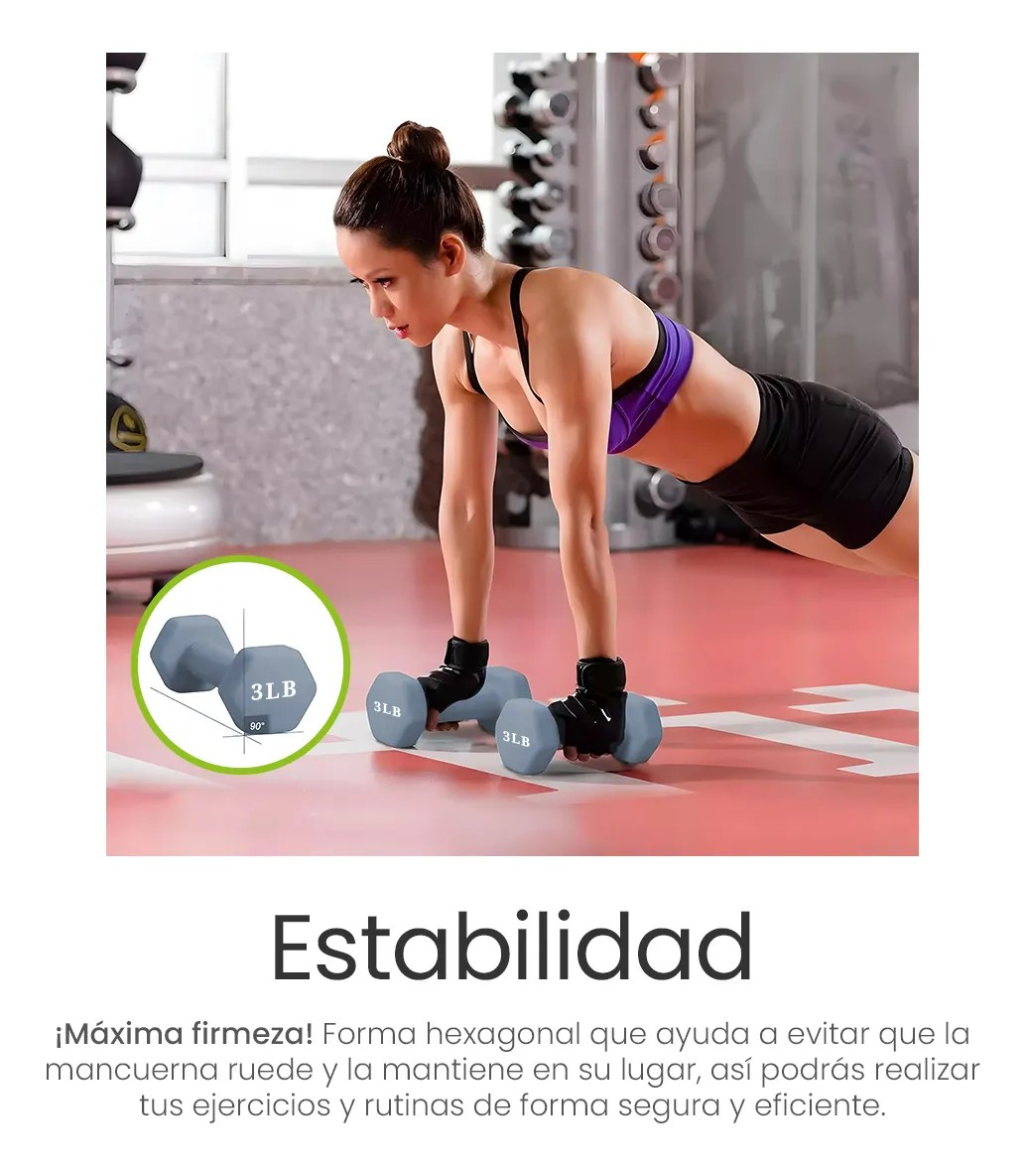 Kit De 6 Mancuernas Pesas Para Ejercicio 3 5 Y 8 Lb Con Base Color Negro