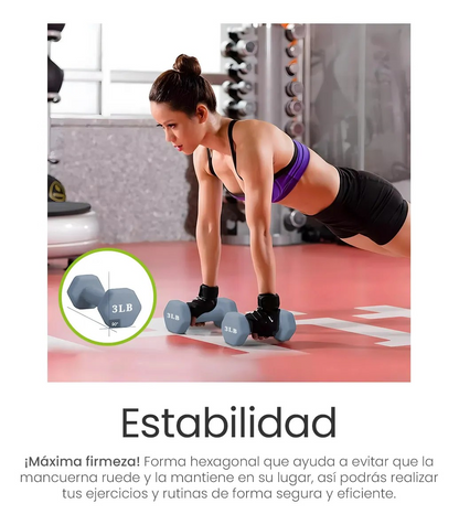 Kit De 6 Mancuernas Pesas Para Ejercicio 3 5 Y 8 Lb Con Base Color Negro