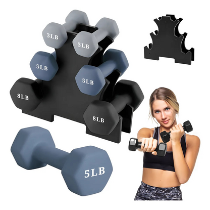 Kit De 6 Mancuernas Pesas Para Ejercicio 3 5 Y 8 Lb Con Base Color Negro