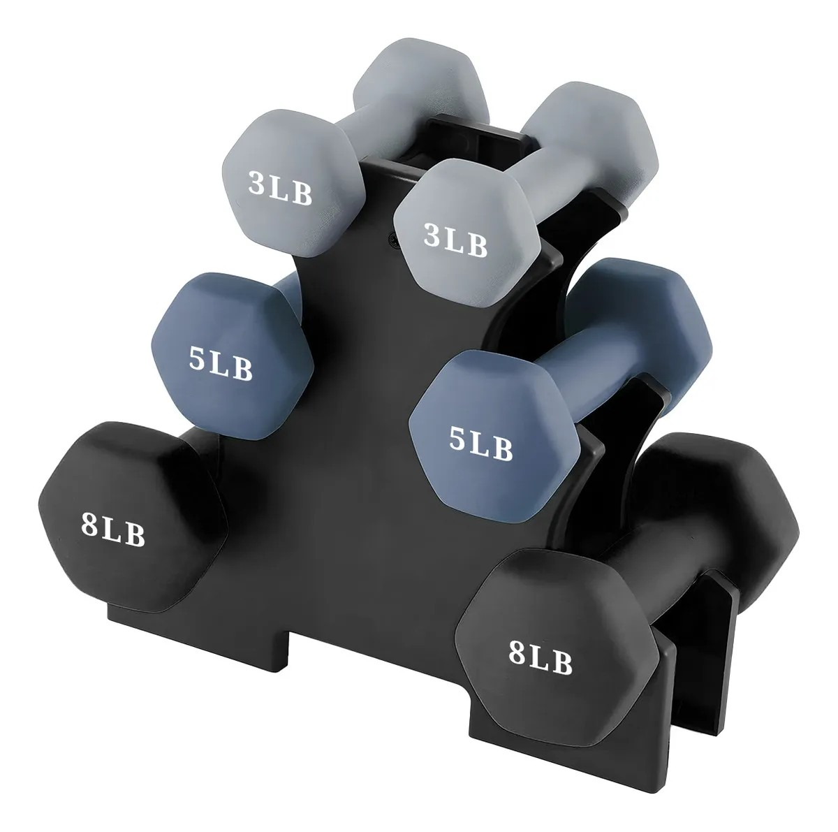 Kit De 6 Mancuernas Pesas Para Ejercicio 3 5 Y 8 Lb Con Base Color Negro