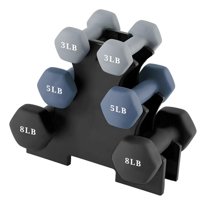 Kit De 6 Mancuernas Pesas Para Ejercicio 3 5 Y 8 Lb Con Base Color Negro